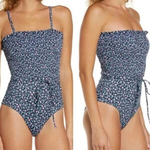 Chelsea 28 smocked floral blue one piece swimsuit scrunched top size Xlarge